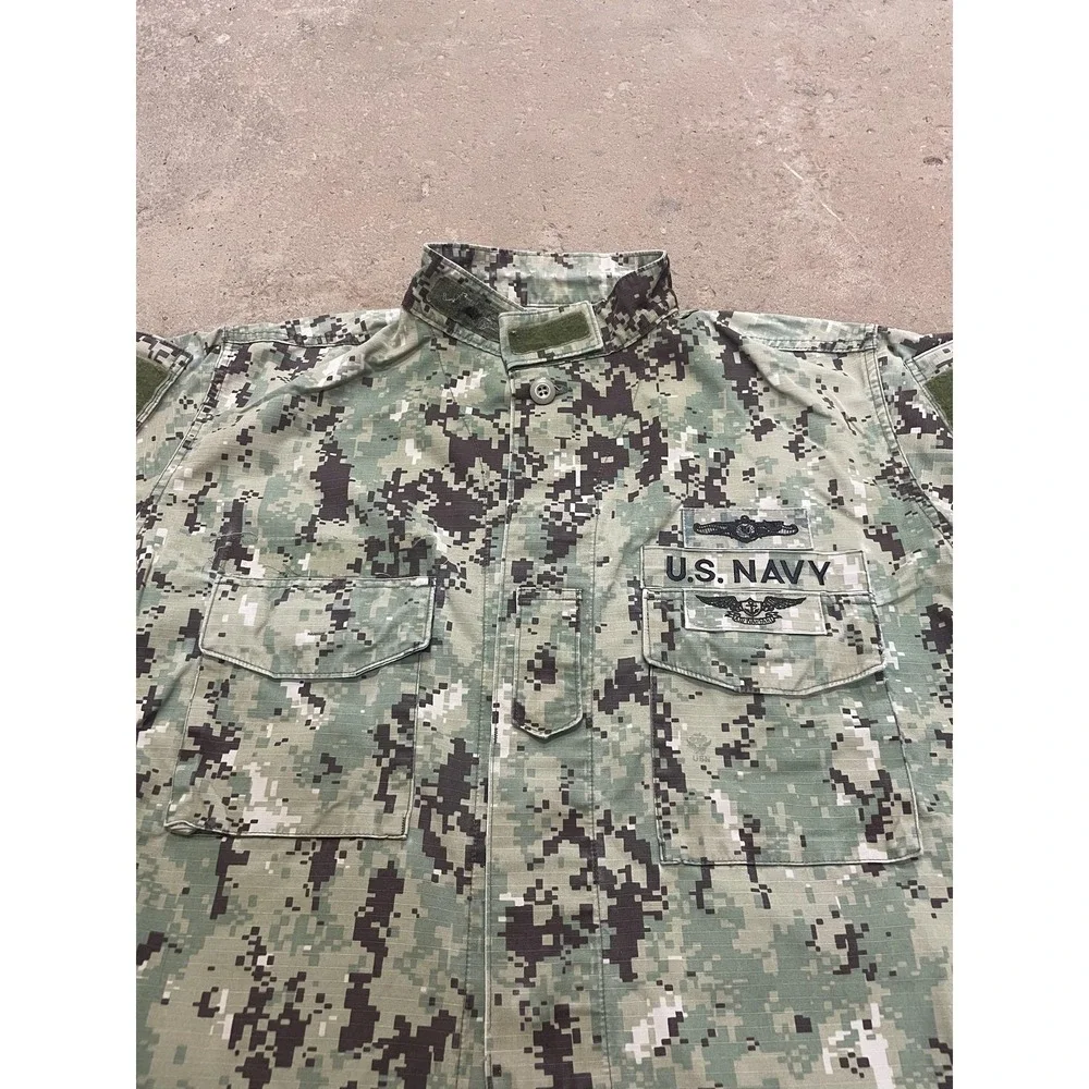 U.S. Navy Jacket Mens LT Green Digital‎ Camo Military Utility Cotton Ripstop
